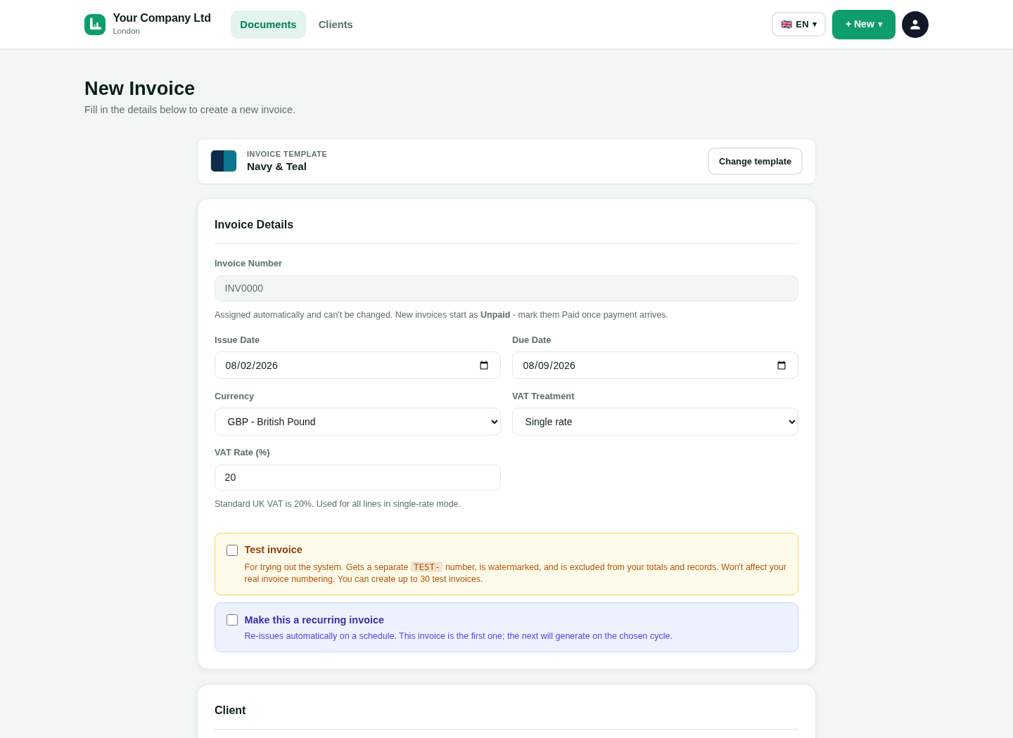 LingvaBill new invoice form