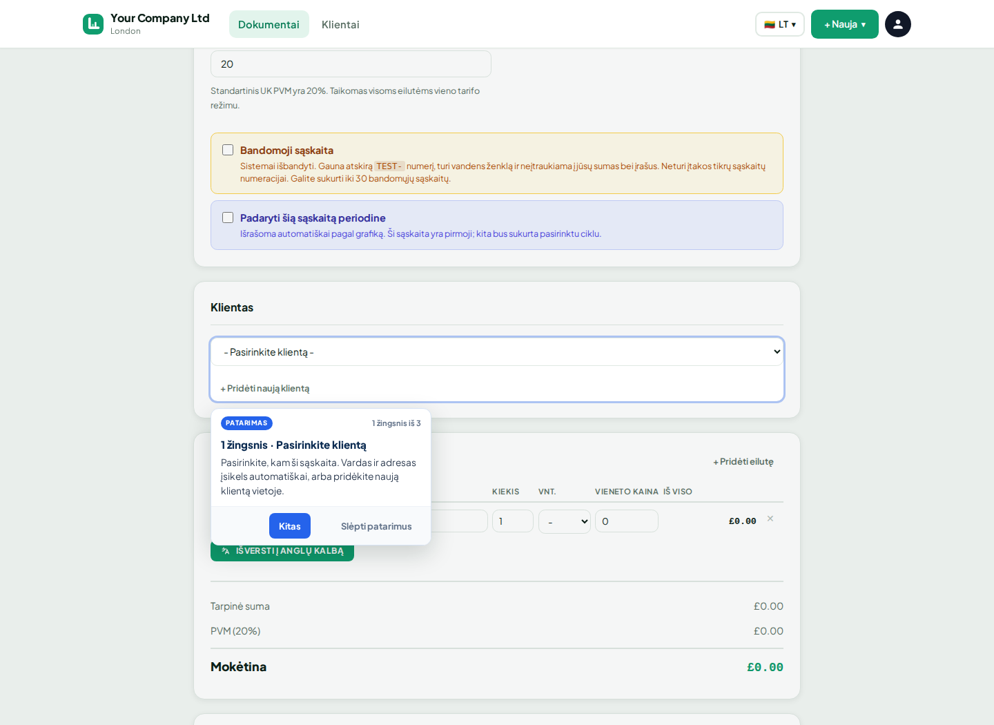 LingvaBill naujos sąskaitos faktūros forma
