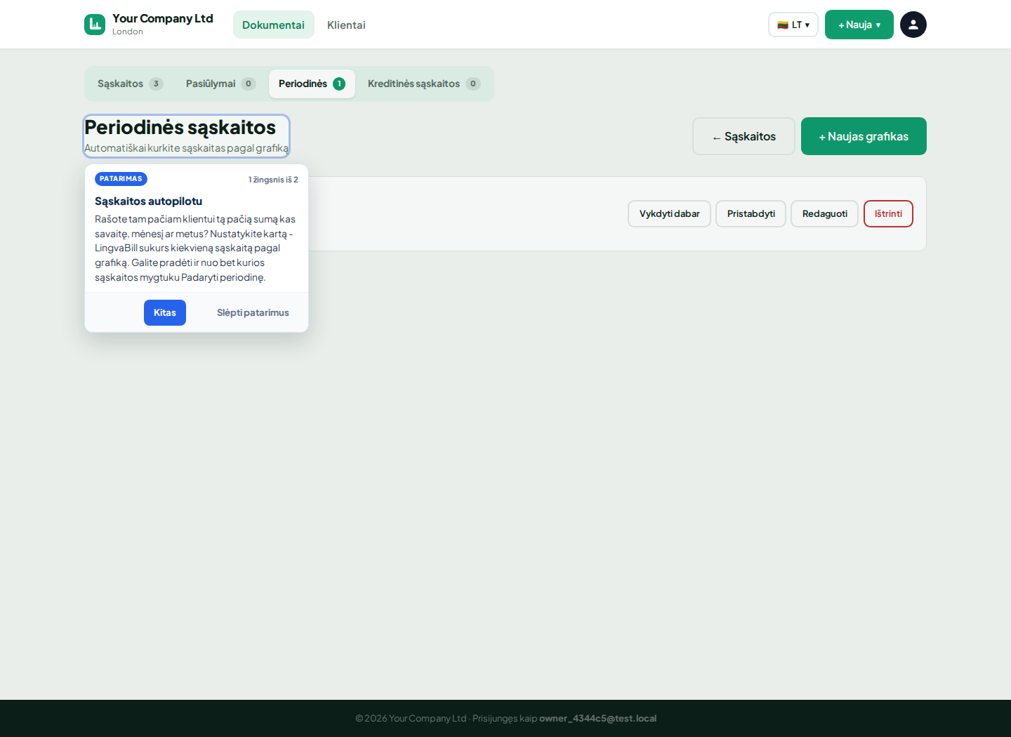 LingvaBill pasikartojančių sąskaitų faktūrų sąrašas