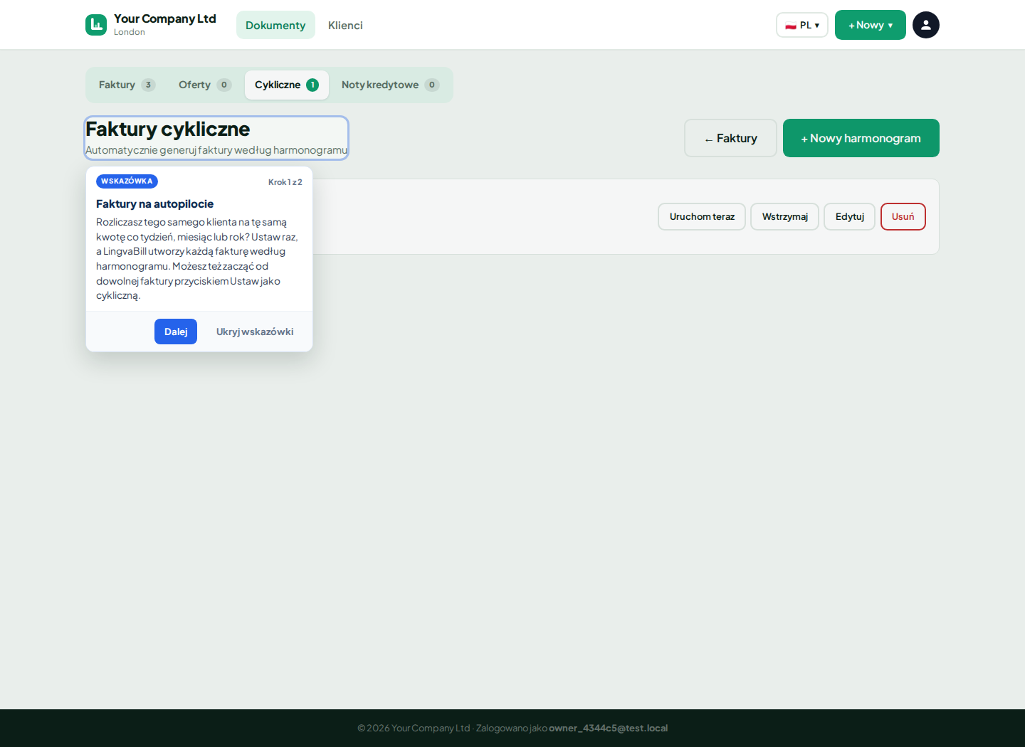 Lista faktur cyklicznych w LingvaBill