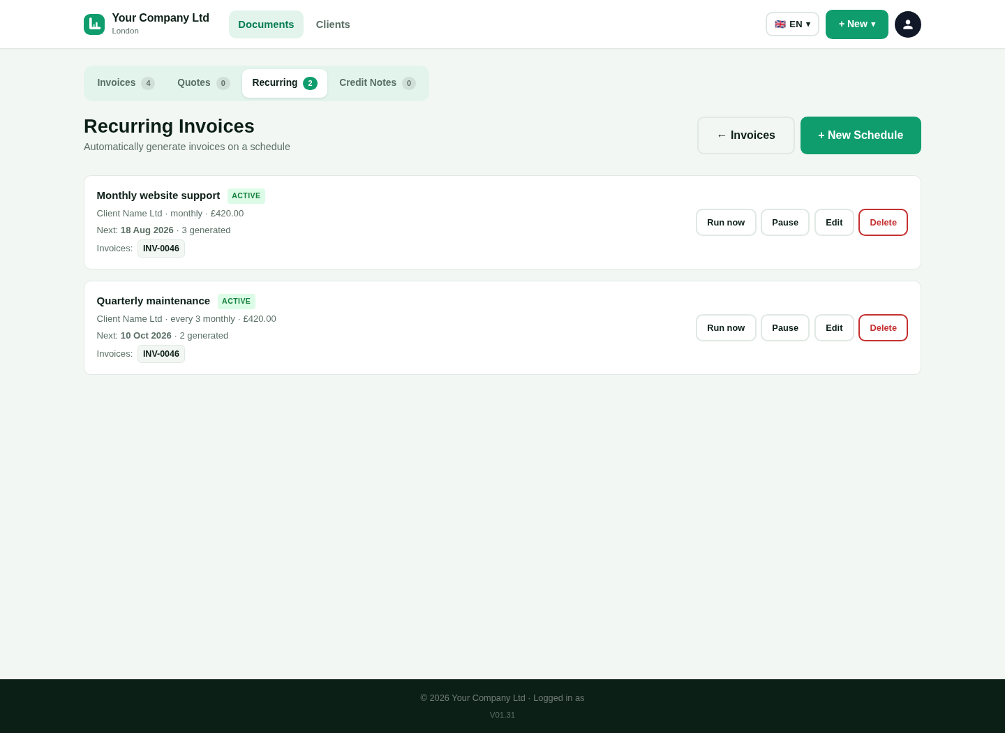 LingvaBill recurring invoice list