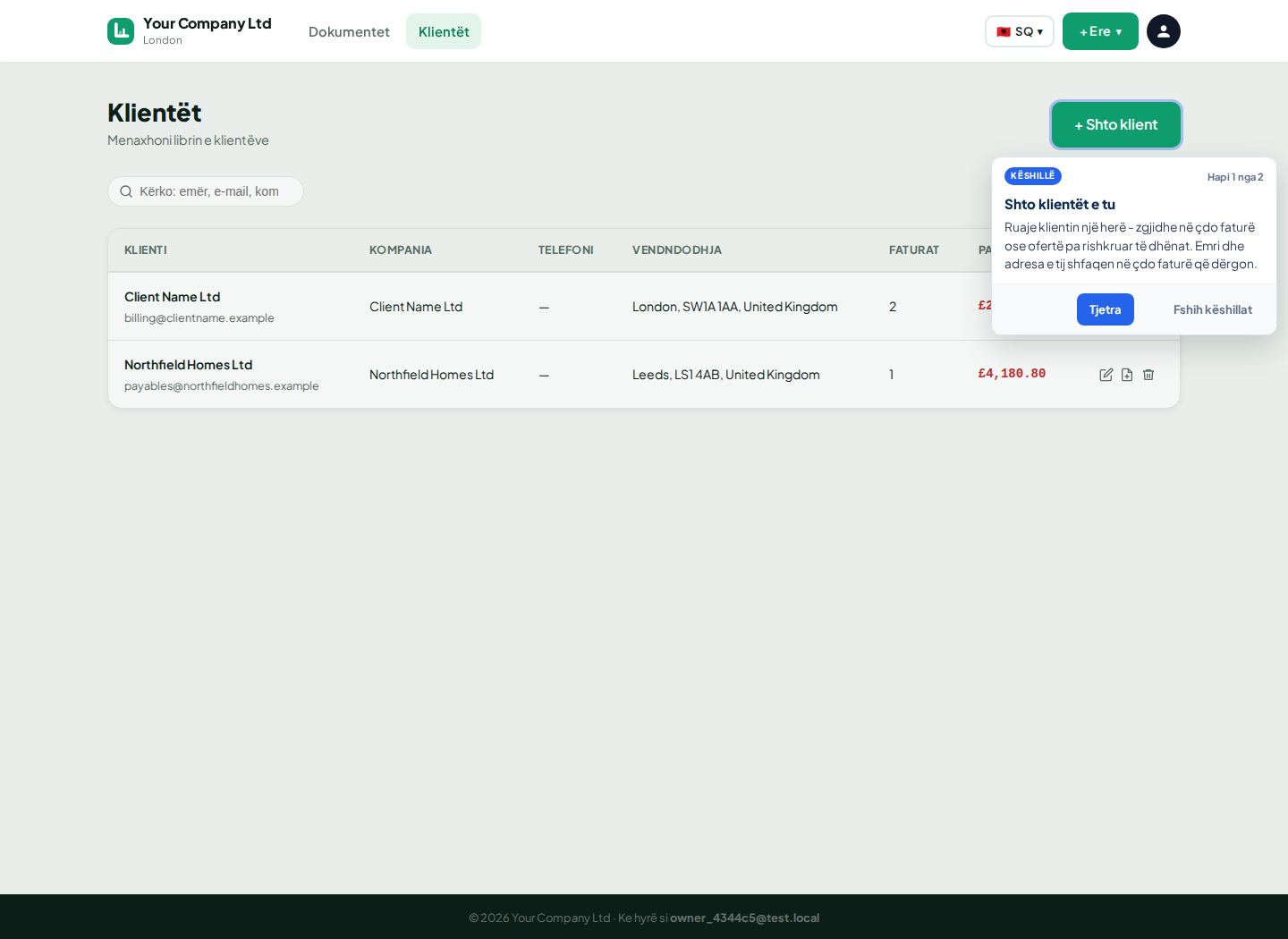 Lista e klientëve LingvaBill me Client Name Ltd