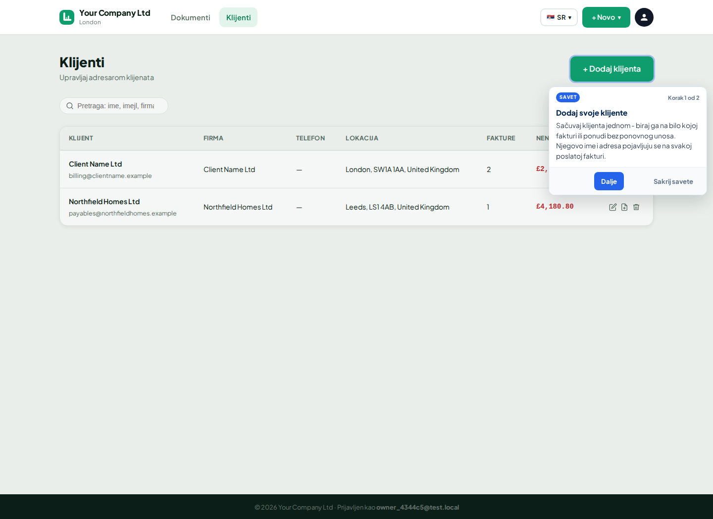 LingvaBill lista klijenata sa Client Name Ltd